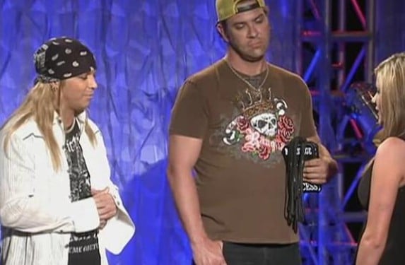 Kelsey Bateman and Bret Michaels (left) in a still from the television reality show Rock of Love Bus with Bret Michaels (2009)
