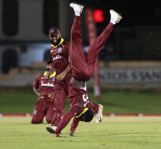 Kevin Sinclair doing his iconic celebration during a live match