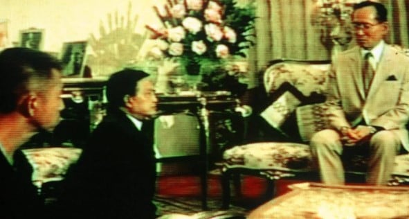 King Bhumibol brought rivals Gen Suchinda Kraprayoon (centre) and Chamlong Srimuang (left) together after unrest in 1992