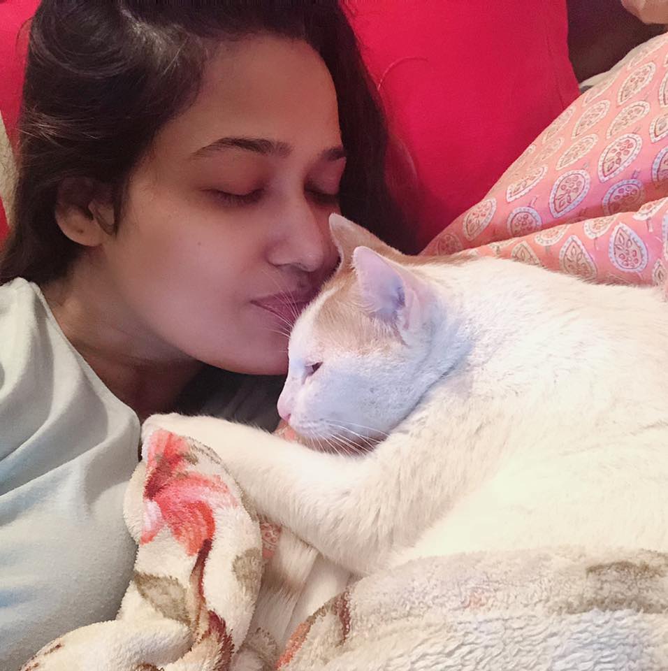 Kiran Dubey with her cat