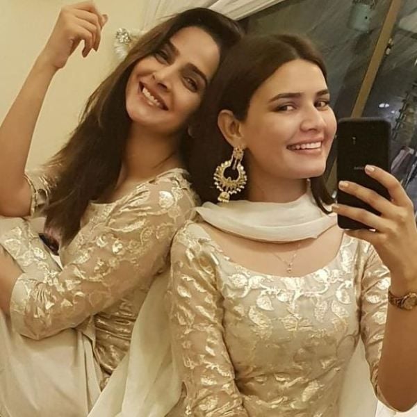 Kiran Haq with her best friend Saba Qamar