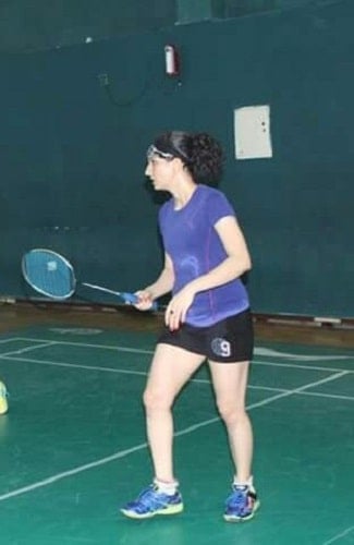 Komal Sharma playing badminton