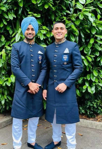 Krishan Bahadur Pathak (right) at the opening ceremony of the 2022 Commonwealth Games in England