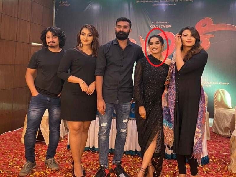 Krishi Thapanda with the cast of the film Lanke during its promotion