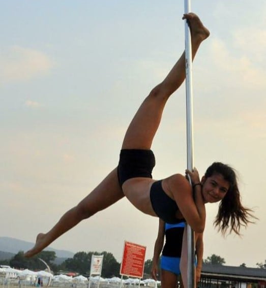 Kristie Kirilova while performing a pole dance