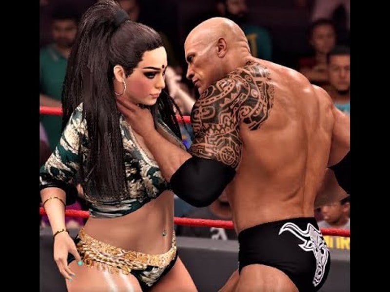 Lakshmi Shahaji vs The Rock fight in the WWE 2k22 video game