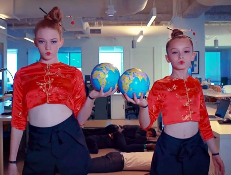 Larsen Thompson with Taylor Hatala in a still from their video, Run The World