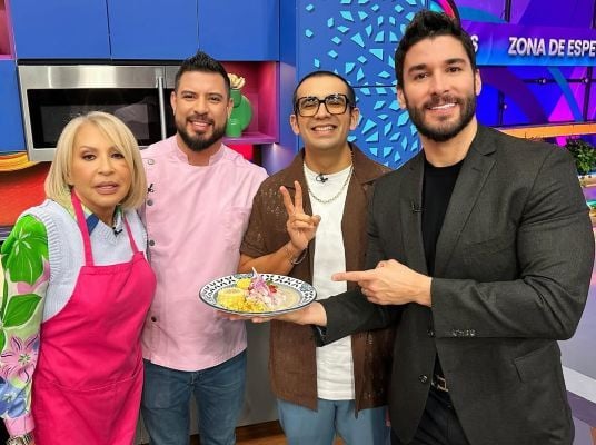 Laura Bozzo (left) with the judges and her dish in the show, MasterChef Celebrity