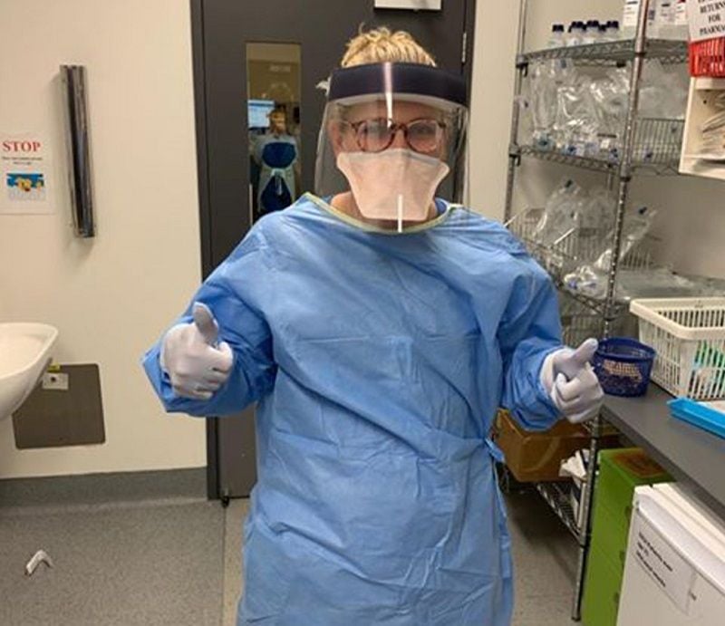 Laura Harris working as a nurse