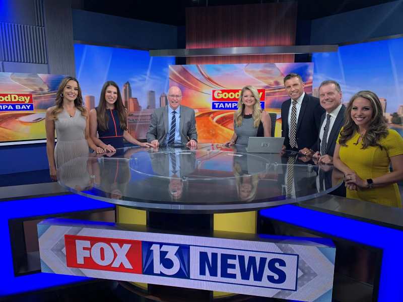 Laura Moody as weekend morning anchor at FOX 13 with her team