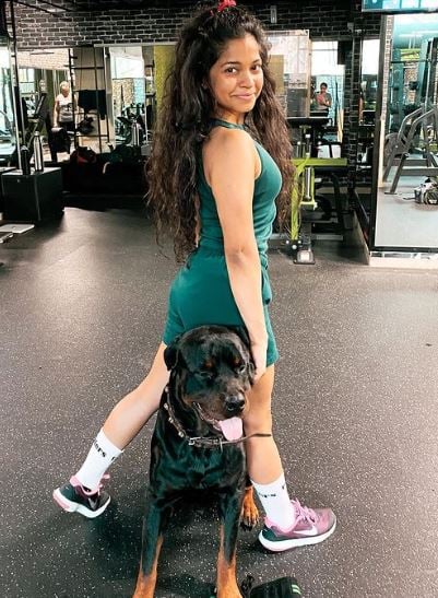 Lekha Jambaulikar with her pet dog