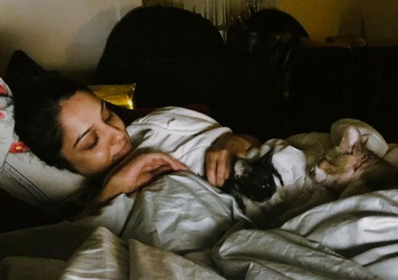 Lekha Washington with her cats