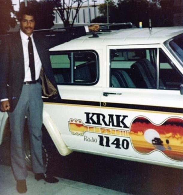 Lester Holt with his Jeep Cherokee from the Sacramento radio station, KRAK