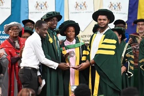 Letitia Wright receiving an honorary doctorate