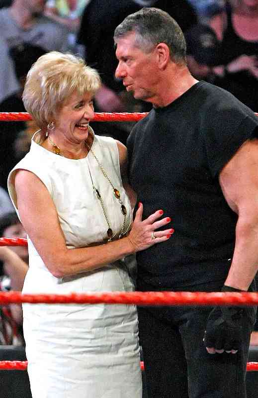 Linda McMahon with Vince McMahon on the set of WWE