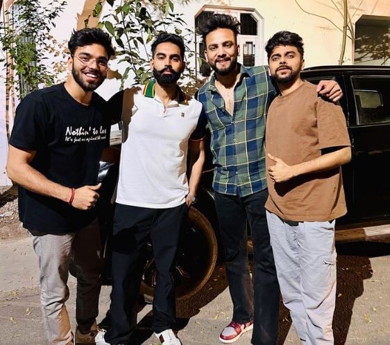 Love Kataria with Elvish Yadav, Parmish Verma, and his friend (right to left)