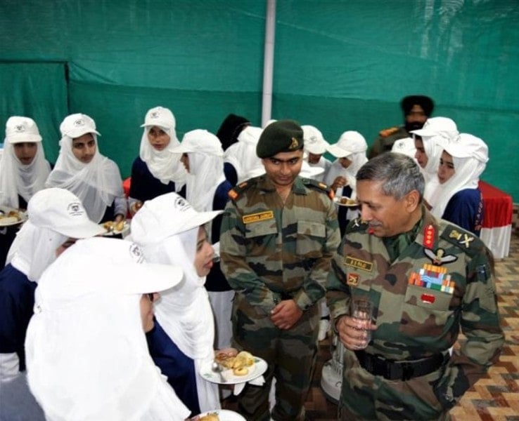 Lt Gen BS Raju with Kashmiri school girls