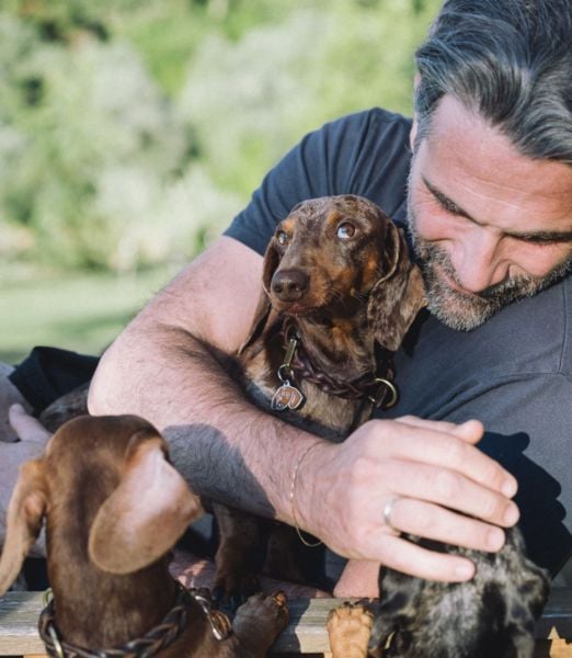 Luca Calvani with his pet dogs