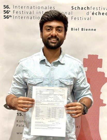 Harikrishnan A Ra with his first GM-norm certificate at 56th Biel Chess Festival Master Tournament 2023