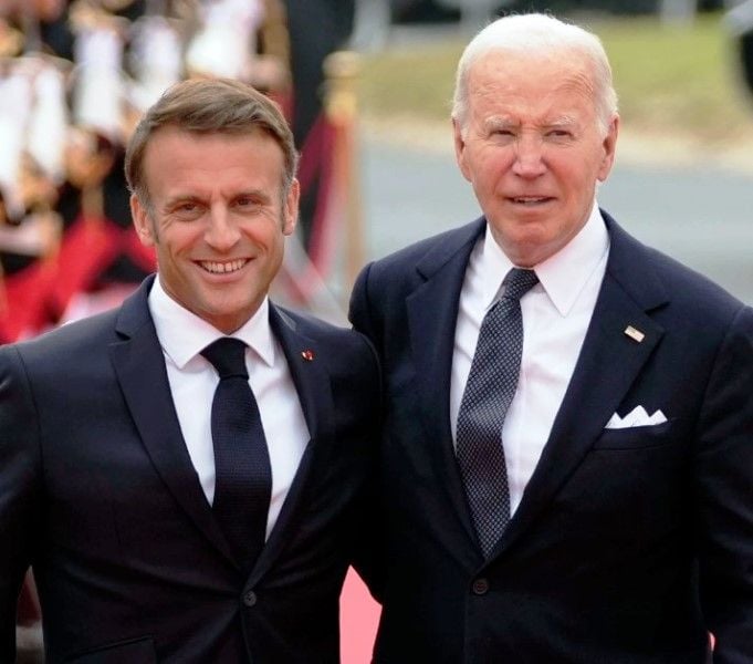Macron, the President of France, with Joe Biden