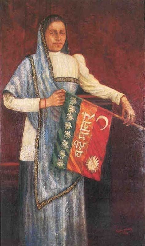 Madam Cama while unfurling the Indian Flag at Stuttgart, Germany