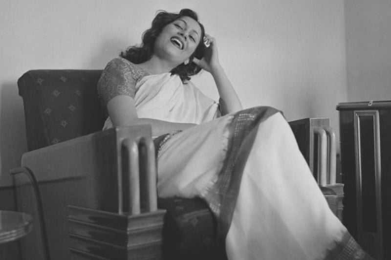 Madhubala in a white saree