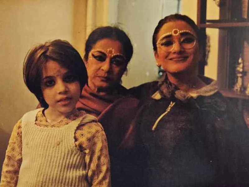 A childhood photo of Madhyama Segal after working with her mother and grandmother in a Ramleela stage play
