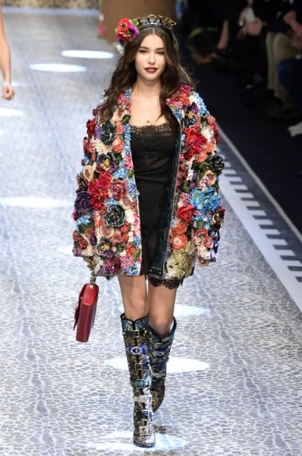 Madison Beer while walking the ramp in the Dolce &amp; Gabbana Fall fashion show at Milan Fashion Week