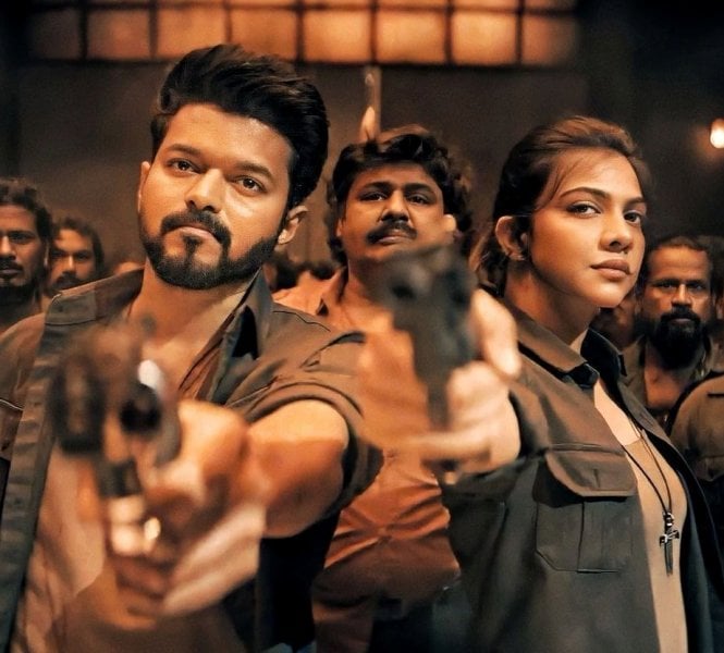 Madonna Sebastian (as Elisa Das), along with Vijay (as Leo Das), in a still from the film 