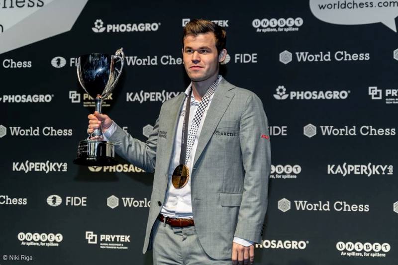 Magnus Carlsen after winning the 2018 World Chess Championship
