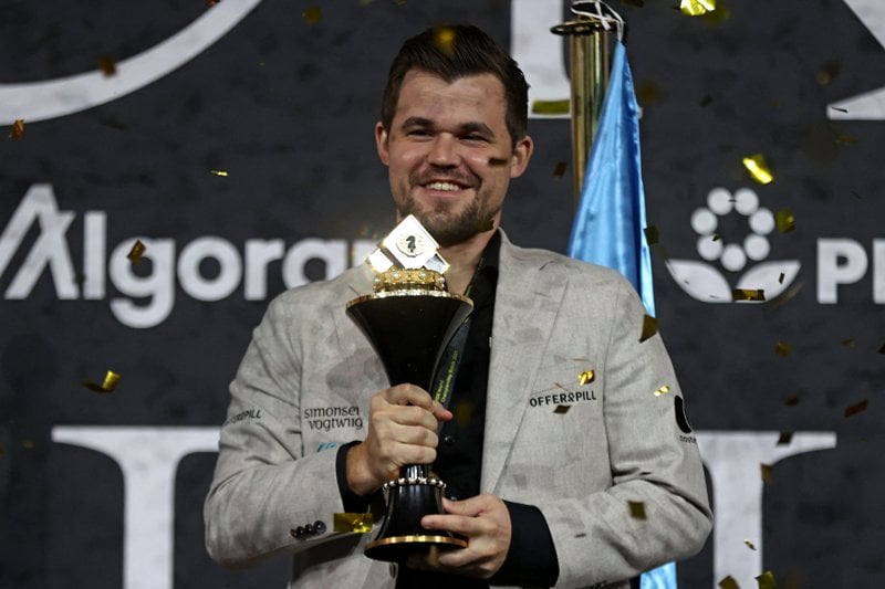 Magnus Carlsen after winning the 2021 World Chess Championship