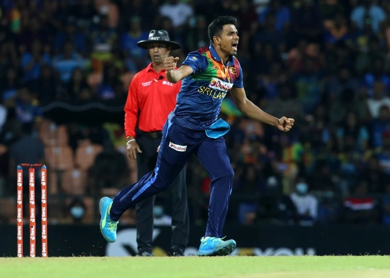 Maheesh Theekshana celebrating a wicket