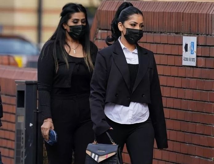 Mahek Bukhari with her mother, Ansreen Bukhari (left), during the trial