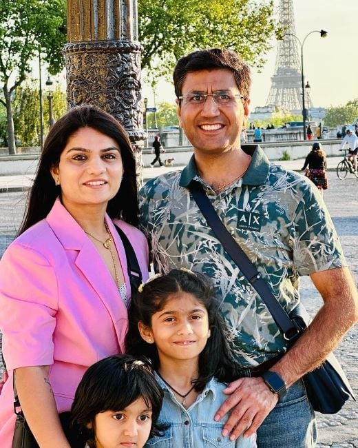 Mahesh Langa with his family in Paris
