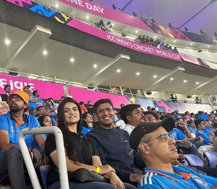 Mahesh Langa with his wife watching the final match of ICC Men