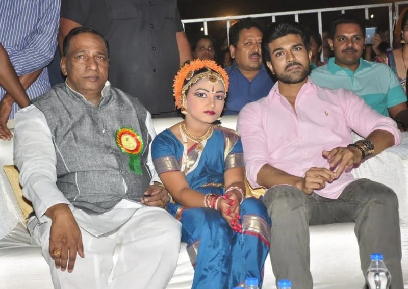 Malla Reddy (left) with Ram Charan (right) during a program at Malla Reddy Engineering College