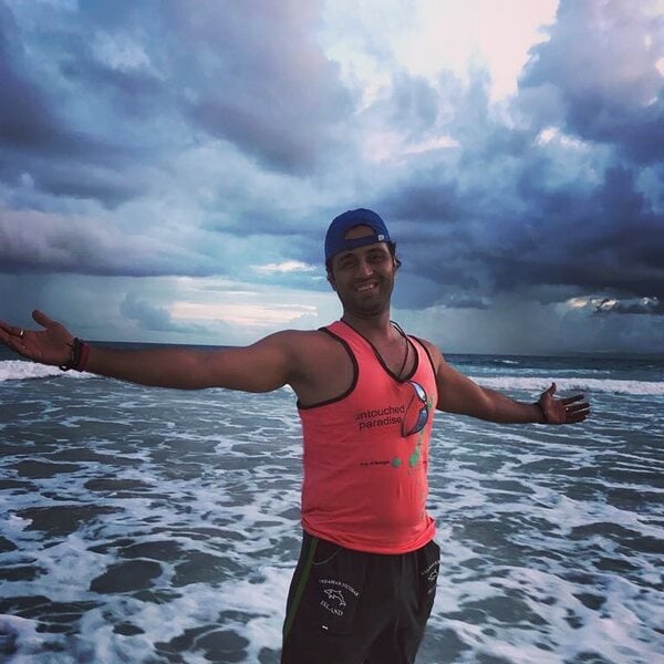 Manak Gupta enjoying a vacation at the beach