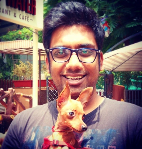 Manan Desai with his dog Milo