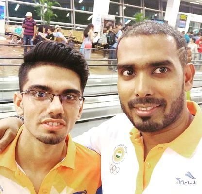 Manav Thakkar with Achanta Sharath Kamal