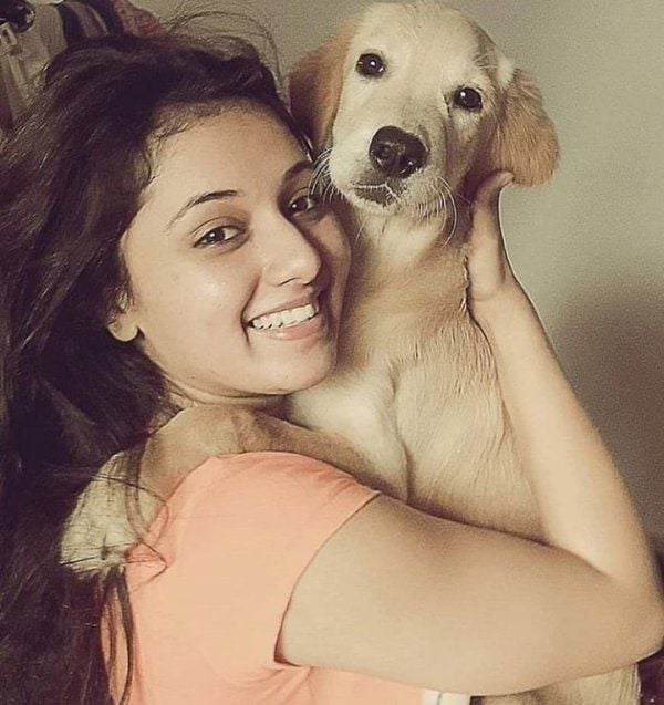 Mani Bhattacharya with her pet dog