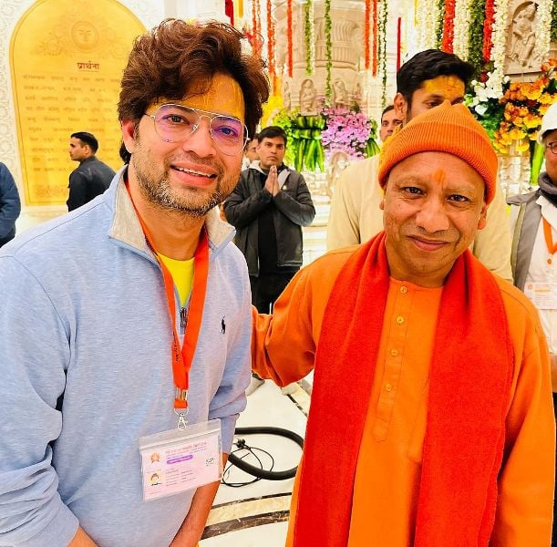 Manish Tripathi with Yogi Adityanath at the Ram Janambhoomi Temple in January 2024