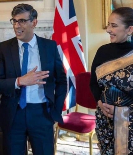 Manisha Koirala with Rishi Sunak on the day of 100 years of friendship treaty between Nepal and UK