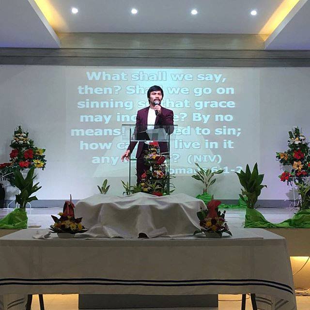 Manny Pacquiao during a church meeting as a preacher