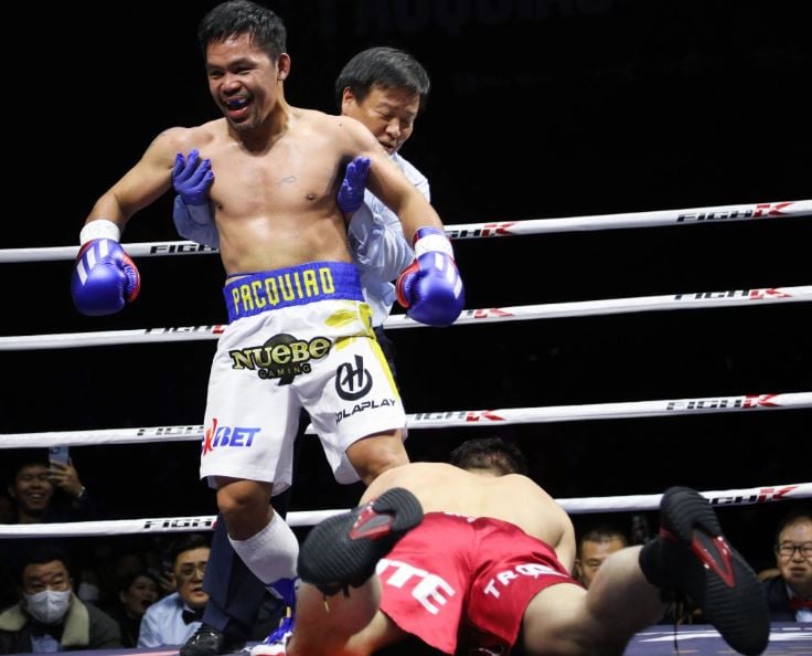 Manny Pacquiao during the exhibition boxing match against DK Yoo