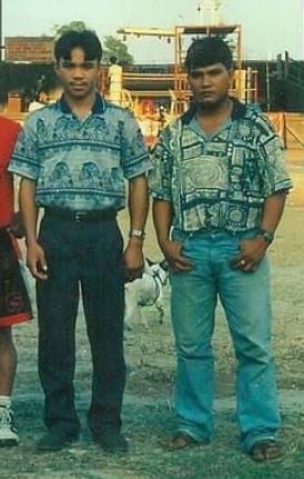 Manny Pacquiao (left) when he worked in the construction business