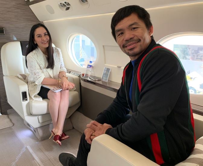 Manny Pacquiao with his wife in their private jet