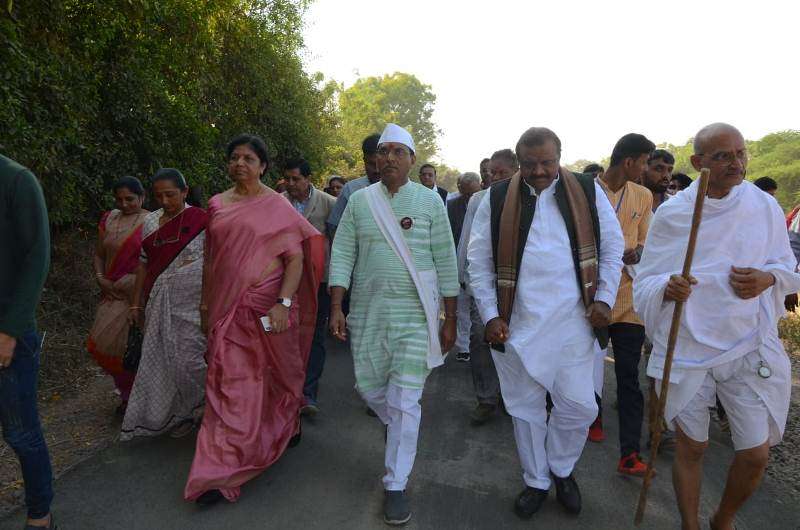 Mansukh Mandaviya during the padayatra organised on the occasion of Mahatma Gandhi