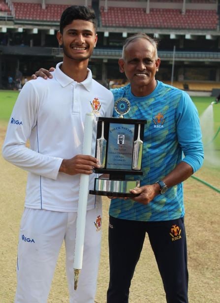Manvanth Kumar after winning the Col CK Nayudu Trophy