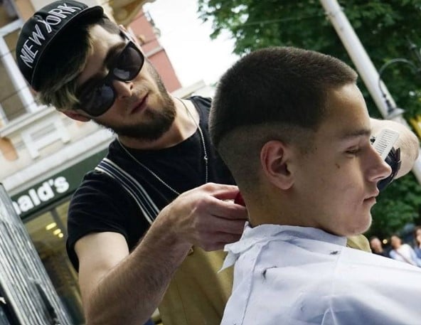 Mario Todorov while working as a barber