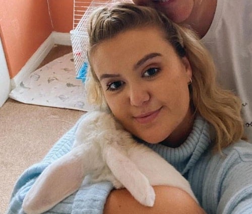 Martha Church with her pet rabbit